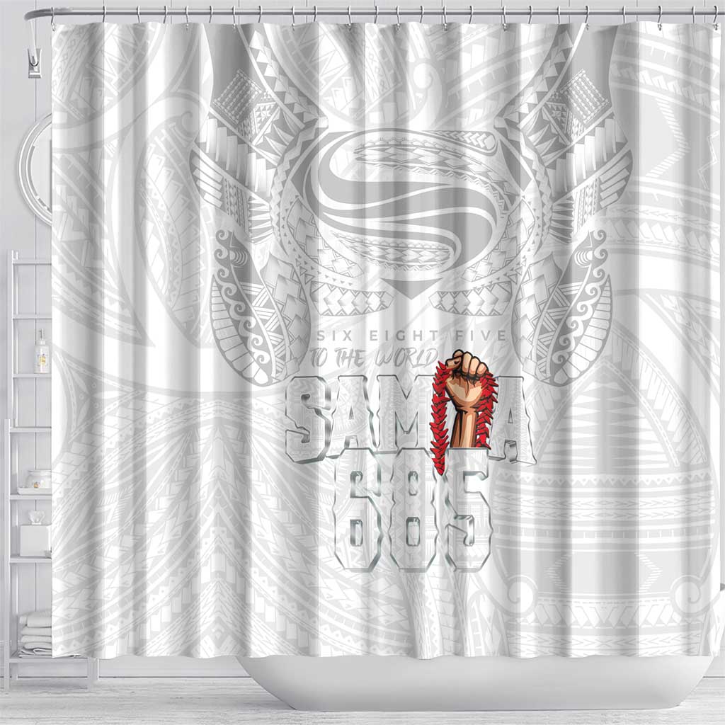 Super Samoa-Six Eight Five to The World Shower Curtain Traditional Samoan Tattoo All White