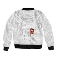 Super Samoa-Six Eight Five to The World Sleeve Zip Bomber Jacket Traditional Samoan Tattoo All White LT03 - Polynesian Pride