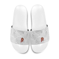 Super Samoa-Six Eight Five to The World Slide Sandals Traditional Samoan Tattoo All White
