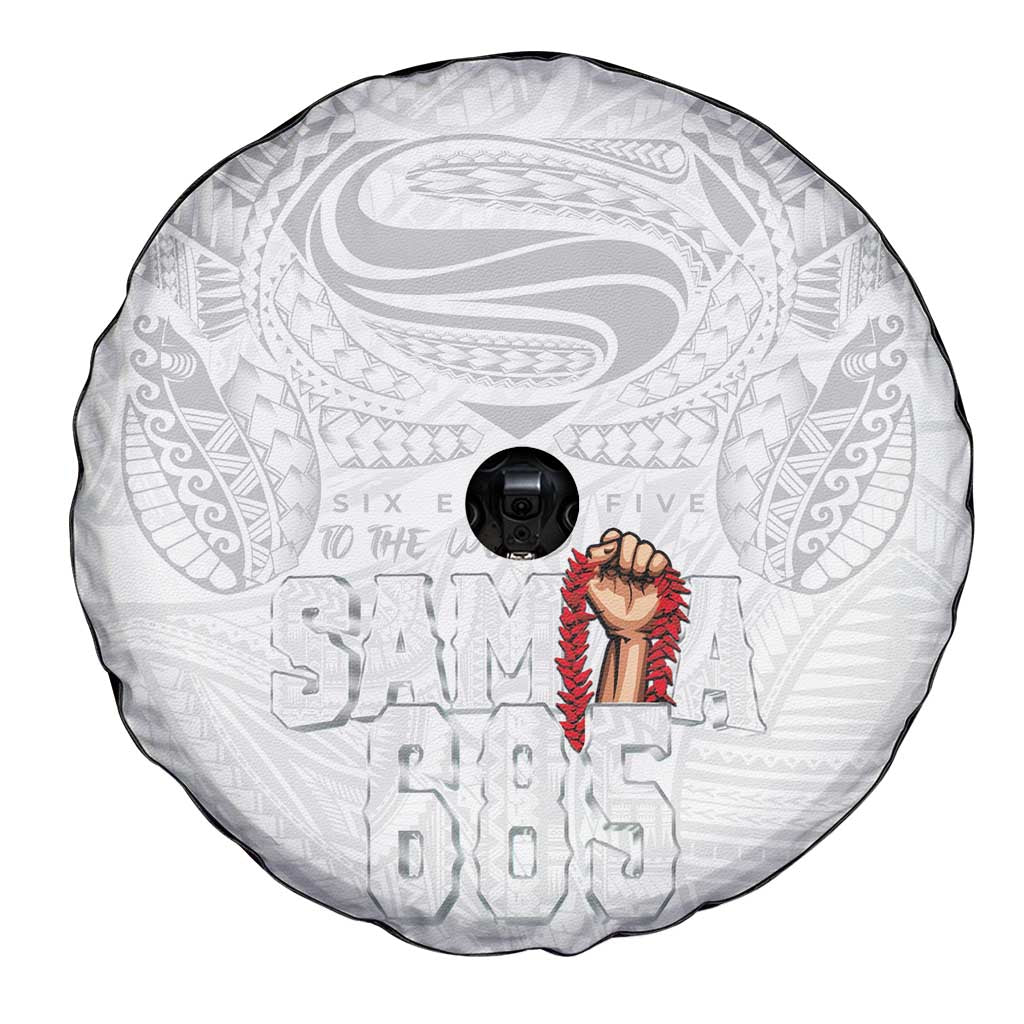 Super Samoa-Six Eight Five to The World Spare Tire Cover Traditional Samoan Tattoo All White