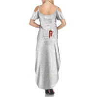 Super Samoa-Six Eight Five to The World Summer Maxi Dress Traditional Samoan Tattoo All White