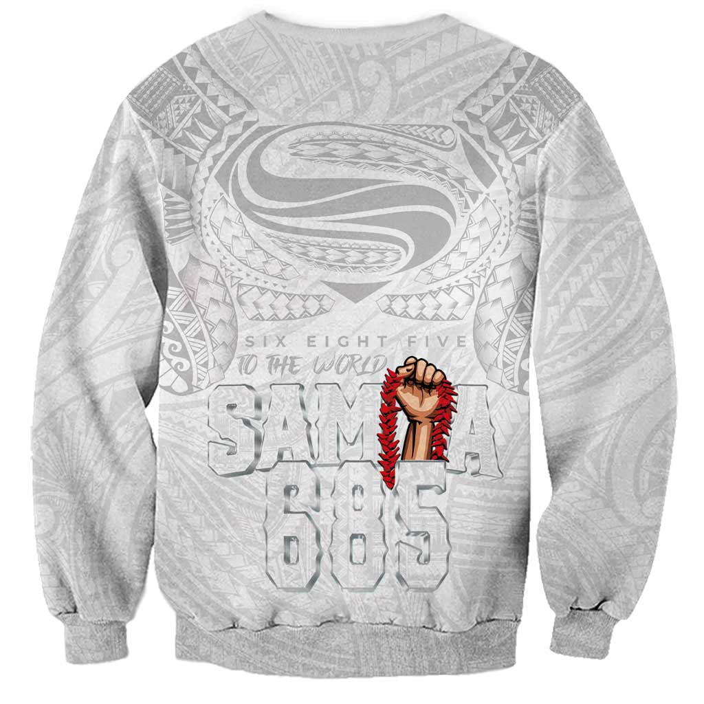 Super Samoa-Six Eight Five to The World Sweatshirt Traditional Samoan Tattoo All White