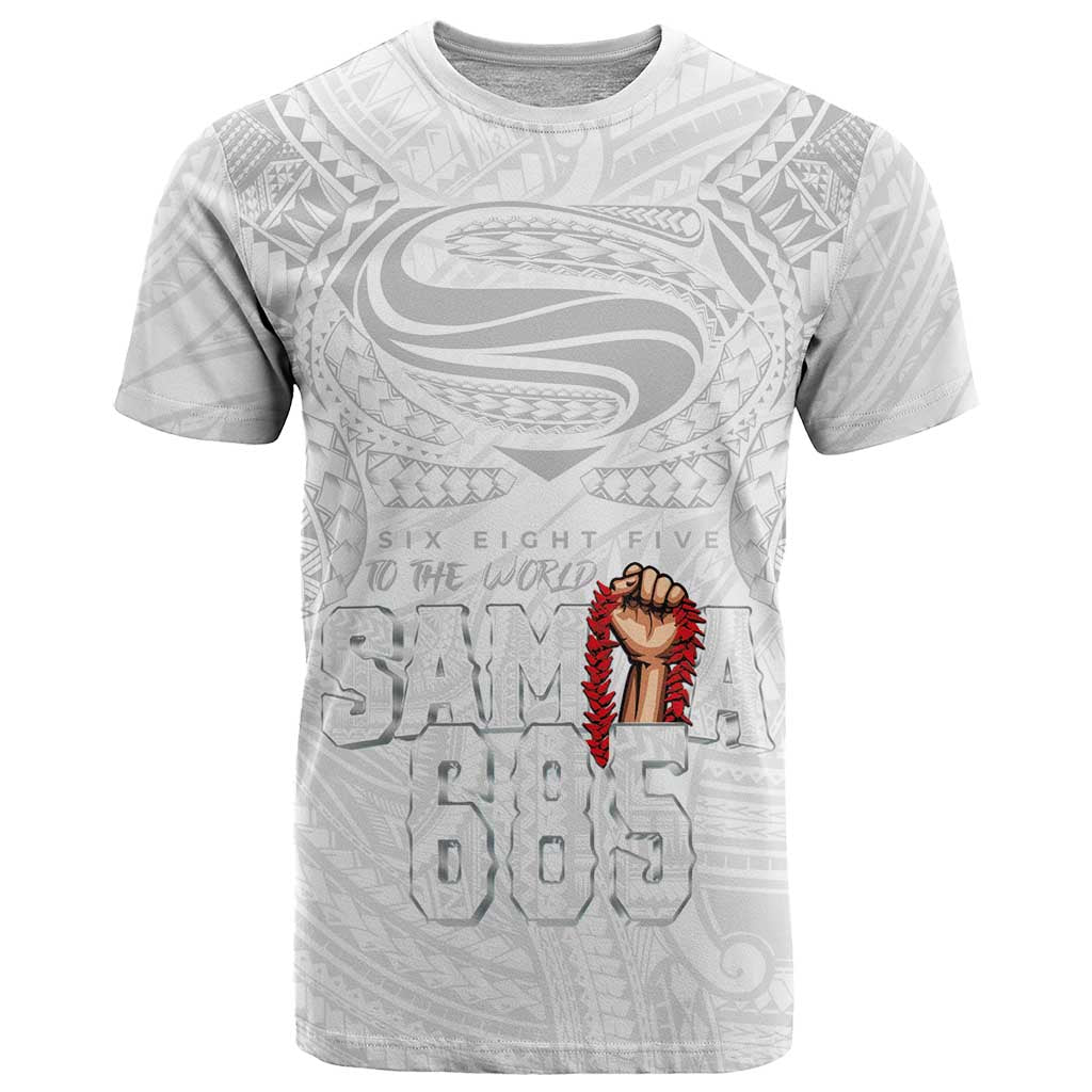 Super Samoa-Six Eight Five to The World T Shirt Traditional Samoan Tattoo All White