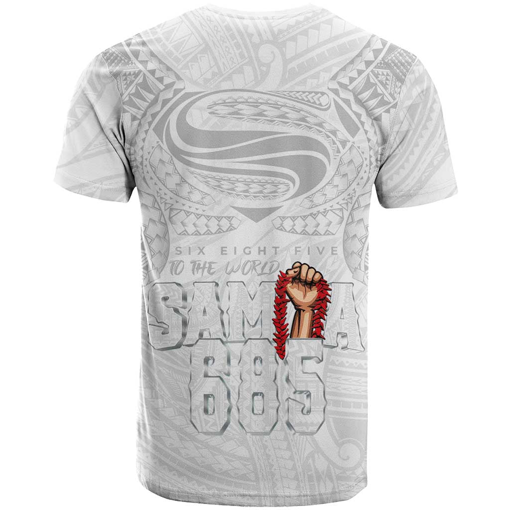 Super Samoa-Six Eight Five to The World T Shirt Traditional Samoan Tattoo All White