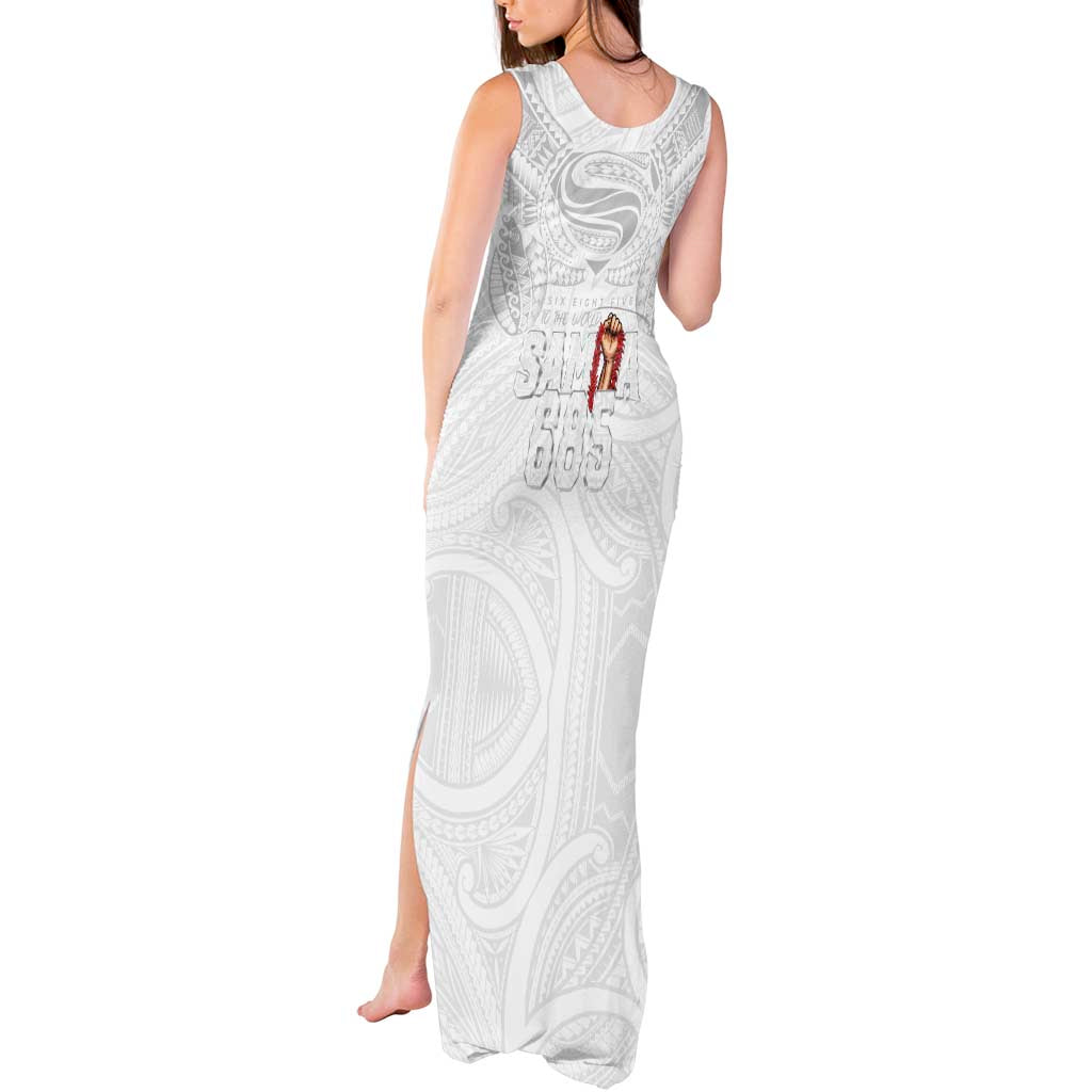 Super Samoa-Six Eight Five to The World Tank Maxi Dress Traditional Samoan Tattoo All White