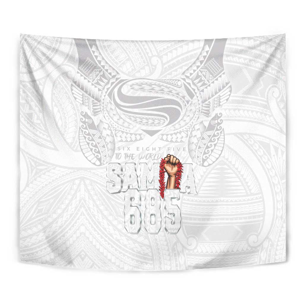 Super Samoa-Six Eight Five to The World Tapestry Traditional Samoan Tattoo All White