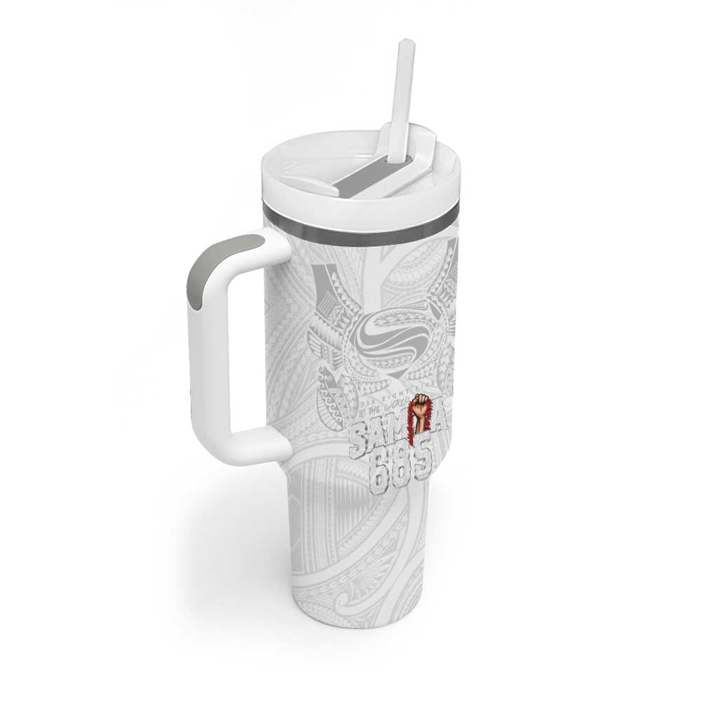 Super Samoa-Six Eight Five to The World Tumbler With Handle Traditional Samoan Tattoo All White