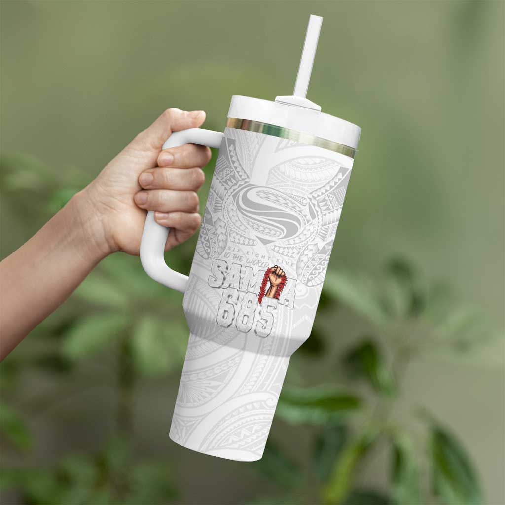 Super Samoa-Six Eight Five to The World Tumbler With Handle Traditional Samoan Tattoo All White