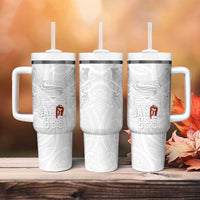 Super Samoa-Six Eight Five to The World Tumbler With Handle Traditional Samoan Tattoo All White