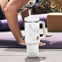 Super Samoa-Six Eight Five to The World Tumbler With Handle Traditional Samoan Tattoo All White