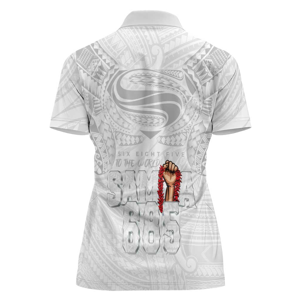 Super Samoa-Six Eight Five to The World Women Polo Shirt Traditional Samoan Tattoo All White