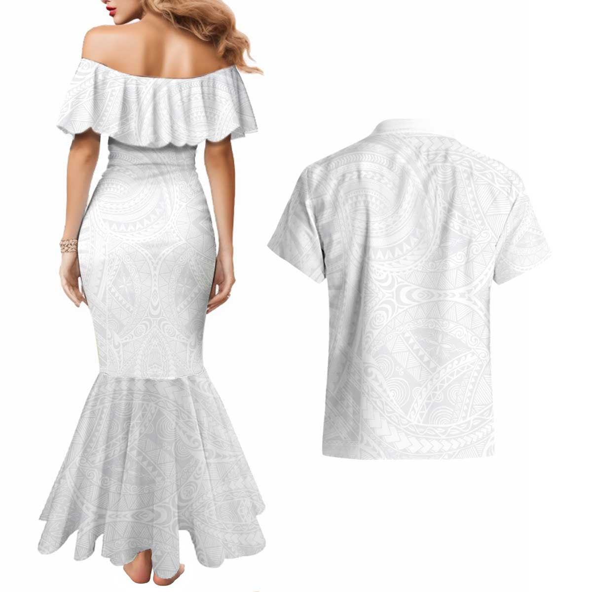 Lotu Tamaiti Samoan Art Tattoo Polynesian Pattern Couples Matching Mermaid Dress and Hawaiian Shirt