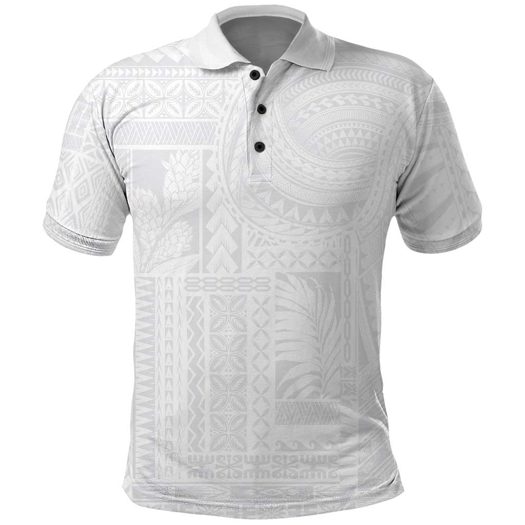 Lotu Tamaiti Samoan Art Tattoo Siapo Pattern Polo Shirt LT03 White - Polynesian Pride