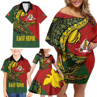Sepik River Crocodile & Arts Festival Melanesian Pattern Family Matching Off Shoulder Short Dress and Hawaiian Shirt
