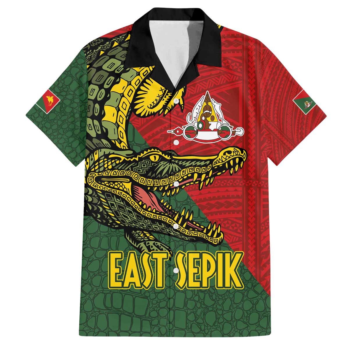 Sepik River Crocodile & Arts Festival Melanesian Pattern Family Matching Off Shoulder Short Dress and Hawaiian Shirt