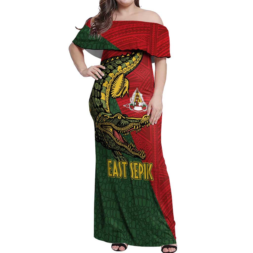 Sepik River Crocodile & Arts Festival Melanesian Pattern Off Shoulder Maxi Dress
