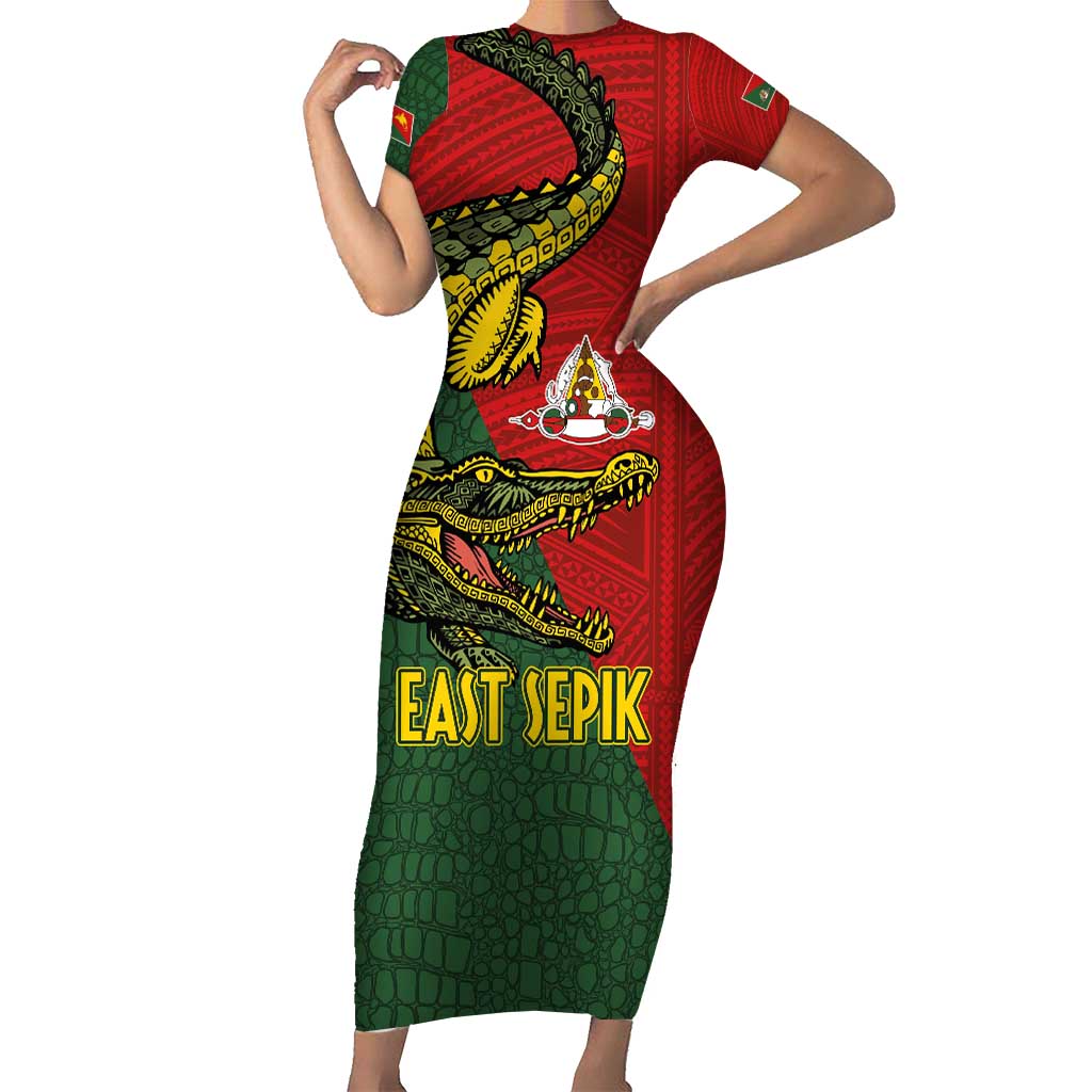 Sepik River Crocodile & Arts Festival Melanesian Pattern Short Sleeve Bodycon Dress LT03 Long Dress Red - Polynesian Pride