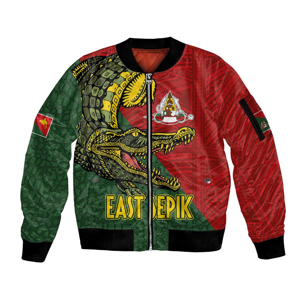 Sepik River Crocodile & Arts Festival Melanesian Pattern Sleeve Zip Bomber Jacket LT03 Unisex Red - Polynesian Pride
