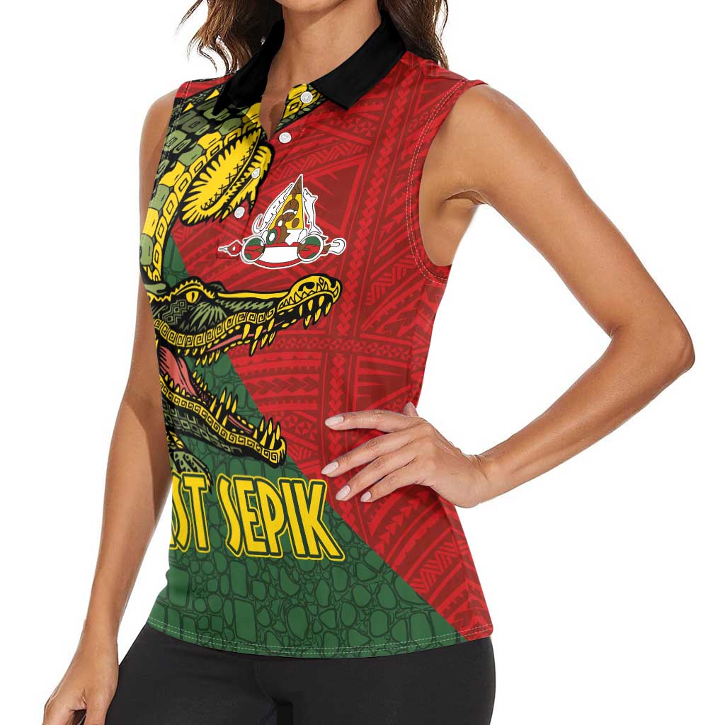 Sepik River Crocodile & Arts Festival Melanesian Pattern Women Sleeveless Polo Shirt