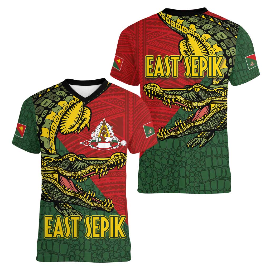 Sepik River Crocodile & Arts Festival Melanesian Pattern Women V-Neck T-Shirt