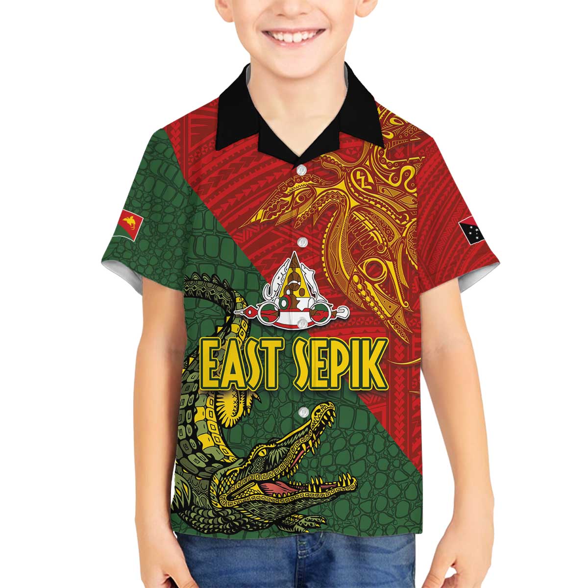 Sepik River Crocodile & Arts Festival Family Matching Off Shoulder Short Dress and Hawaiian Shirt Bird-of-paradise Melanesian Tattoo