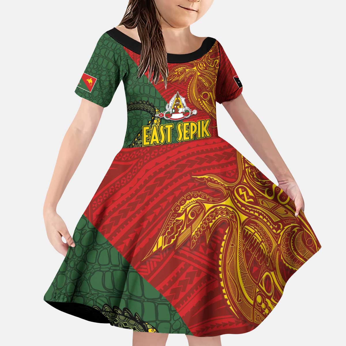 Sepik River Crocodile & Arts Festival Kid Short Sleeve Dress Bird-of-paradise Melanesian Tattoo