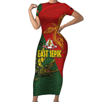 Sepik River Crocodile & Arts Festival Short Sleeve Bodycon Dress Bird-of-paradise Melanesian Tattoo LT03 Long Dress Red - Polynesian Pride
