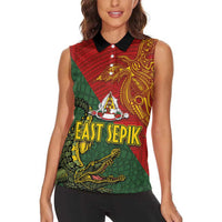 Sepik River Crocodile & Arts Festival Women Sleeveless Polo Shirt Bird-of-paradise Melanesian Tattoo