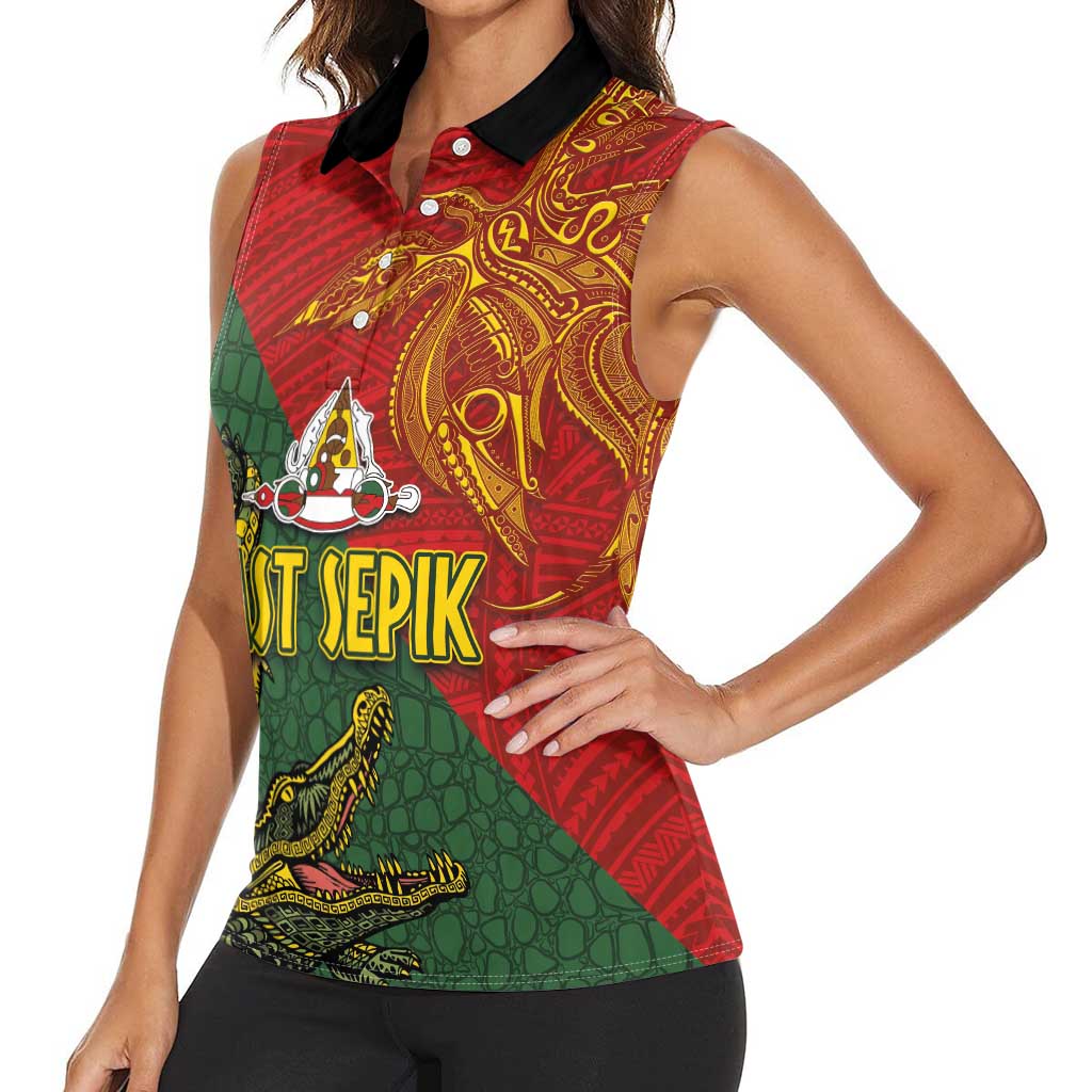 Sepik River Crocodile & Arts Festival Women Sleeveless Polo Shirt Bird-of-paradise Melanesian Tattoo