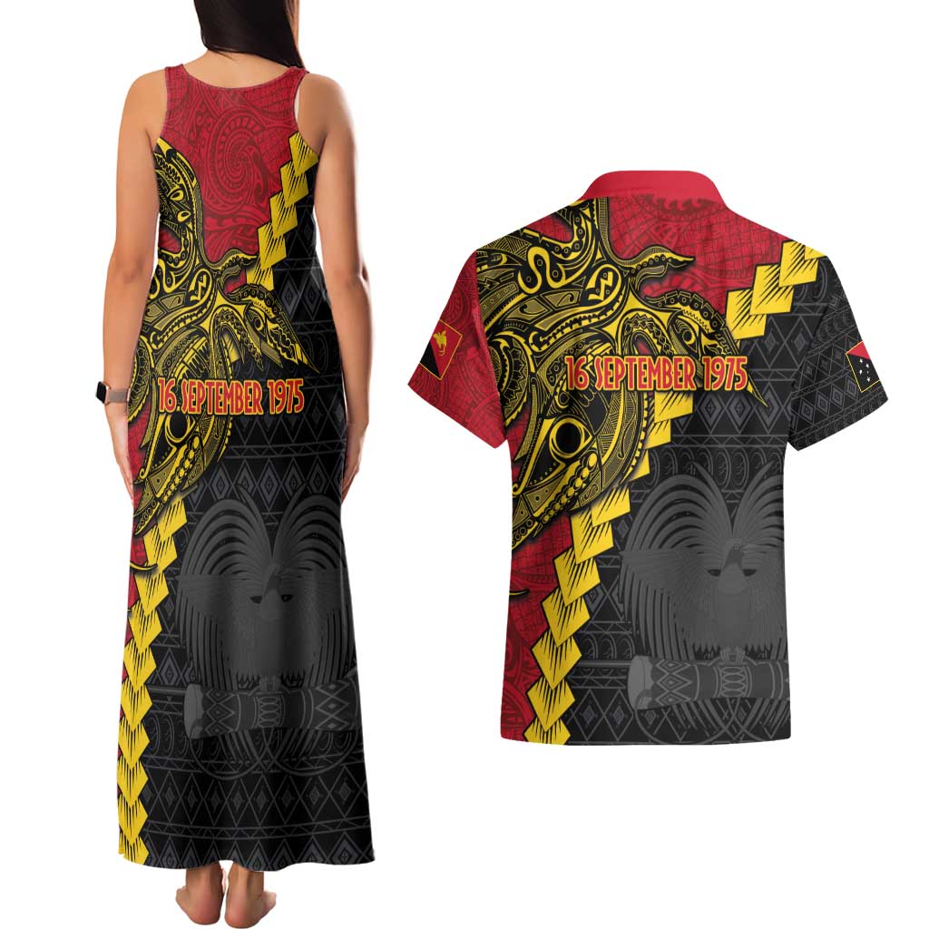 Papua New Guinea Independence Day Couples Matching Tank Maxi Dress and Hawaiian Shirt Bird-of-paradise Melanesian Tattoo