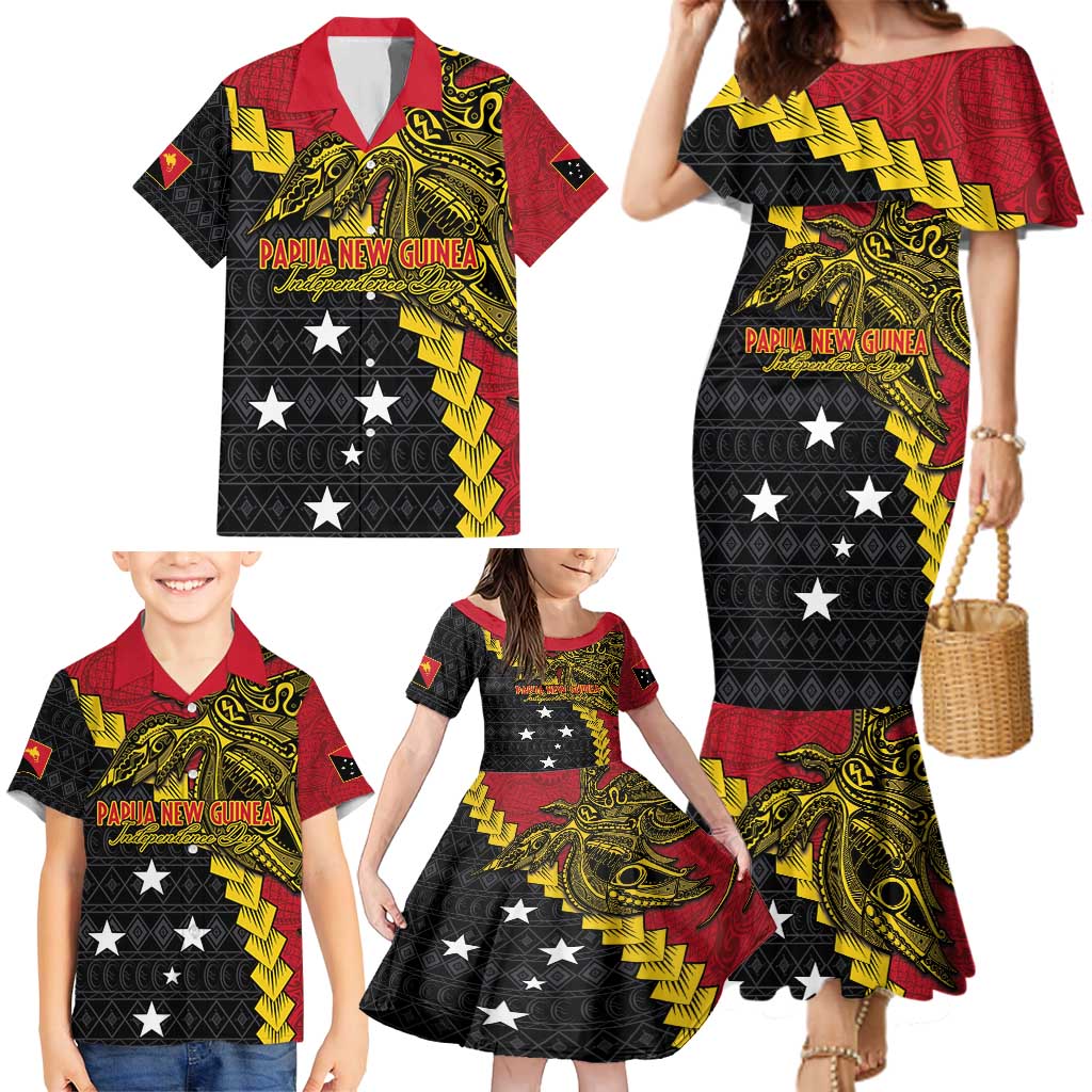 Papua New Guinea Independence Day Family Matching Mermaid Dress and Hawaiian Shirt Bird-of-paradise Melanesian Tattoo