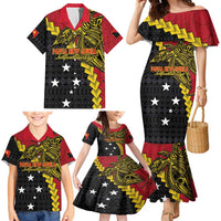 Papua New Guinea Independence Day Family Matching Mermaid Dress and Hawaiian Shirt Bird-of-paradise Melanesian Tattoo