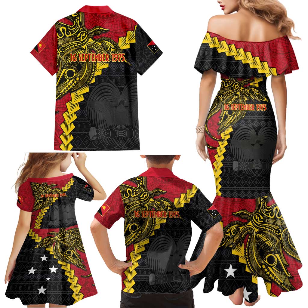 Papua New Guinea Independence Day Family Matching Mermaid Dress and Hawaiian Shirt Bird-of-paradise Melanesian Tattoo