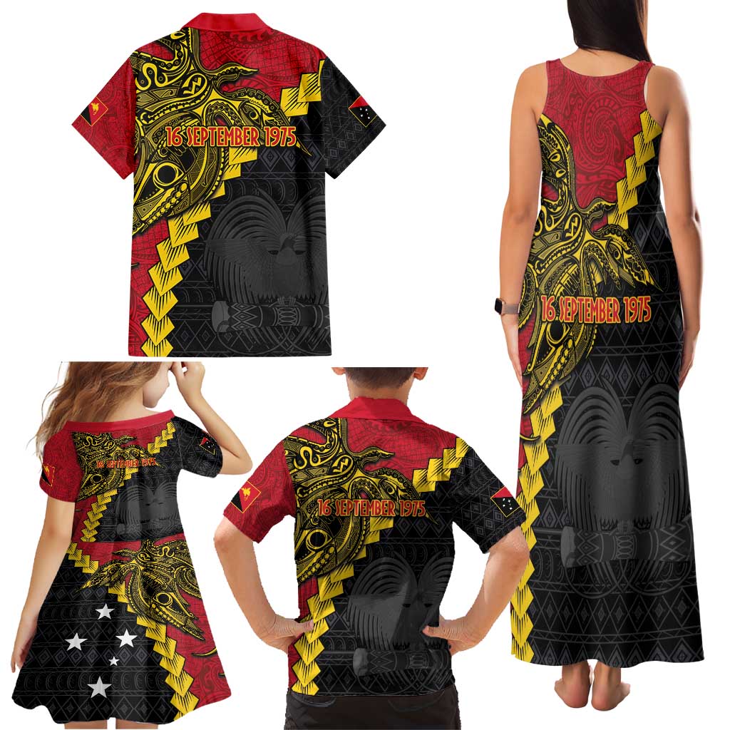 Papua New Guinea Independence Day Family Matching Tank Maxi Dress and Hawaiian Shirt Bird-of-paradise Melanesian Tattoo