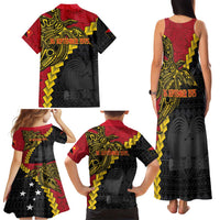 Papua New Guinea Independence Day Family Matching Tank Maxi Dress and Hawaiian Shirt Bird-of-paradise Melanesian Tattoo