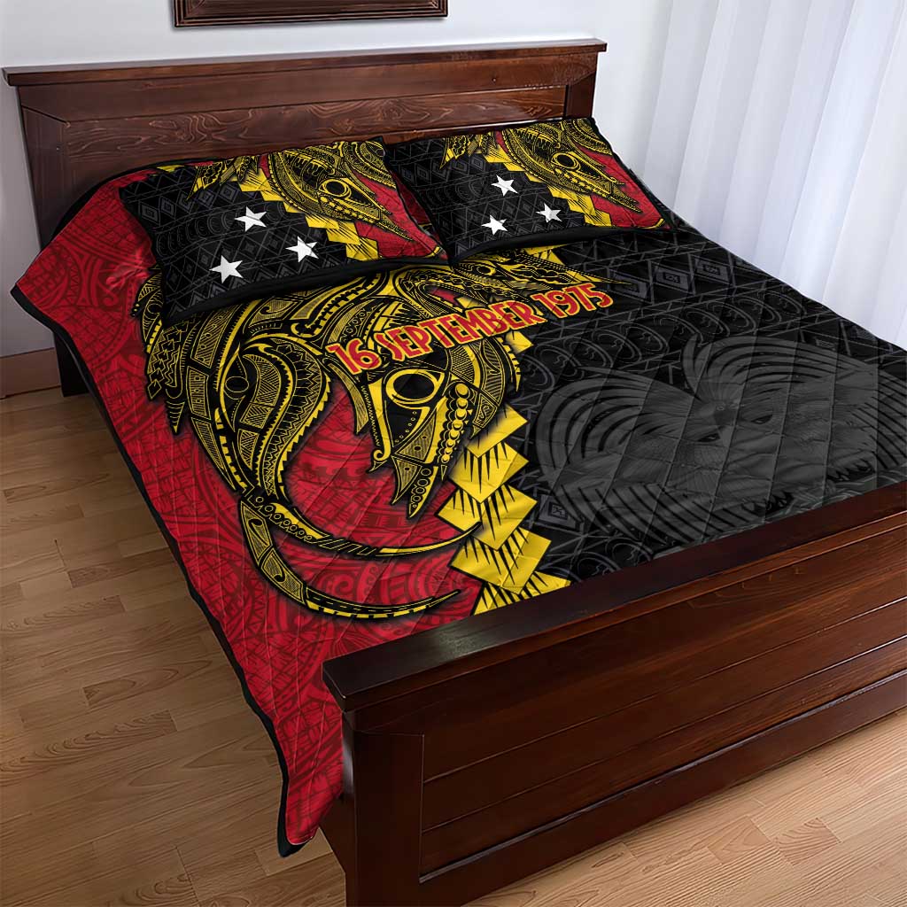 Papua New Guinea Independence Day Quilt Bed Set Bird-of-paradise Melanesian Tattoo