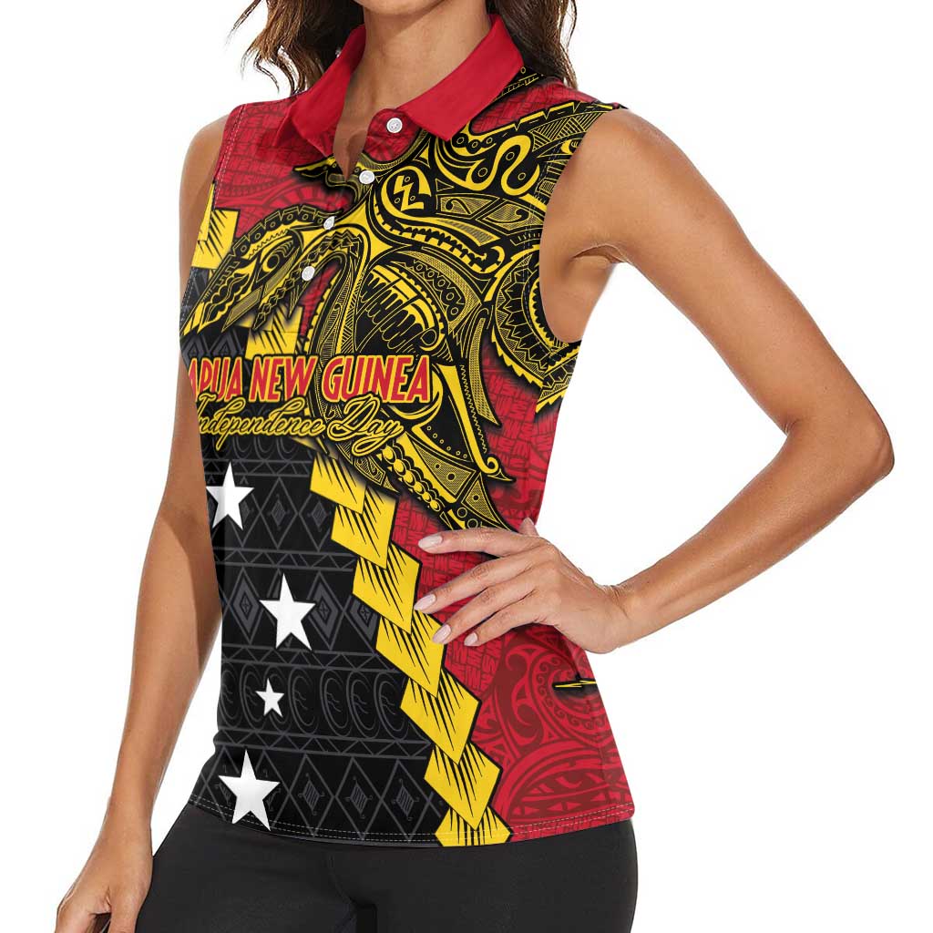 Papua New Guinea Independence Day Women Sleeveless Polo Shirt Bird-of-paradise Melanesian Tattoo
