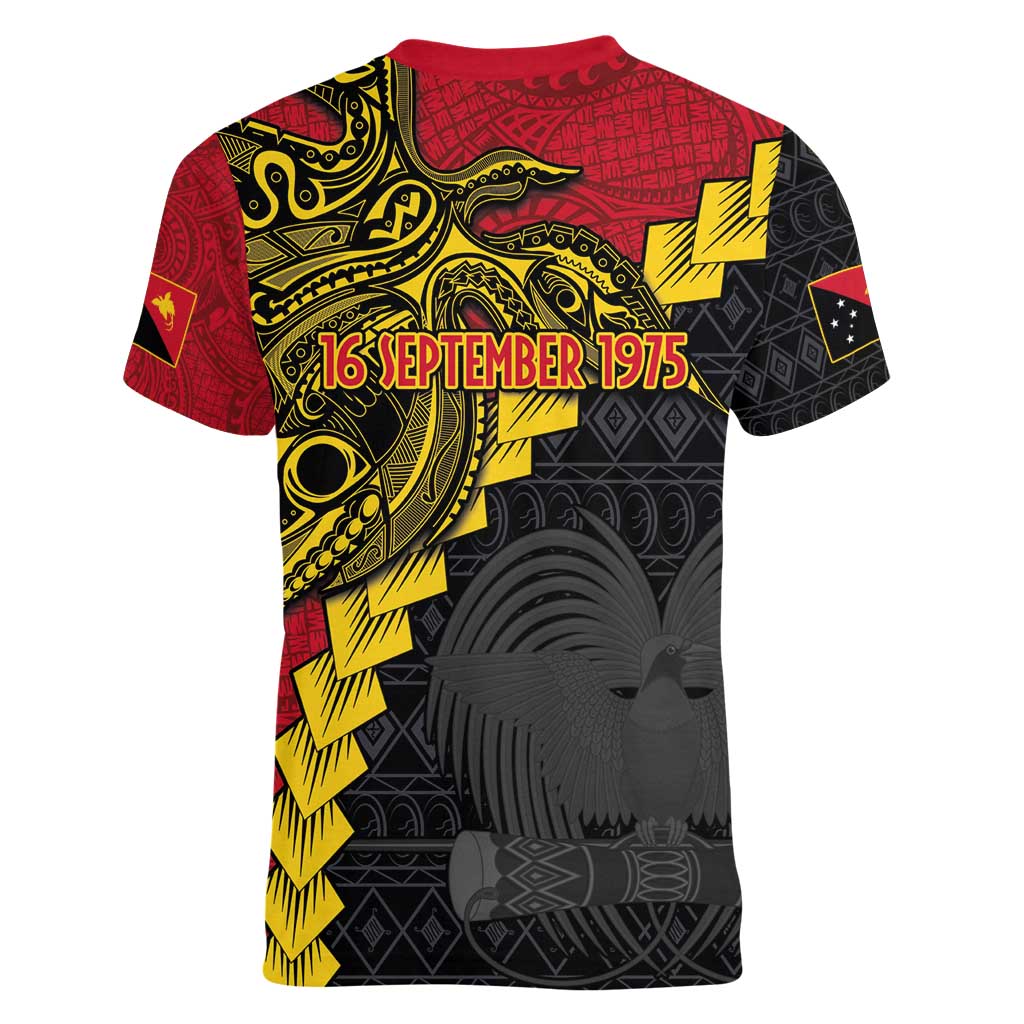 Papua New Guinea Independence Day Women V-Neck T-Shirt Bird-of-paradise Melanesian Tattoo