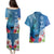 Polynesian Fiji Couples Matching Puletasi Dress and Hawaiian Shirt Shark and Hibiscus Tapa Pattern Blue Version LT03 - Polynesian Pride