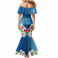 Polynesian Fiji Mermaid Dress Shark and Hibiscus Tapa Pattern Blue Version LT03 - Polynesian Pride