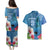 Custom Polynesian Fiji Couples Matching Puletasi Dress and Hawaiian Shirt Shark and Hibiscus Tapa Pattern Blue Version LT03 - Polynesian Pride