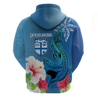Custom Polynesian Fiji Hoodie Shark and Hibiscus Tapa Pattern Blue Version LT03 - Polynesian Pride