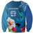 Custom Polynesian Fiji Sweatshirt Shark and Hibiscus Tapa Pattern Blue Version LT03 - Polynesian Pride