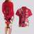 Polynesian Fiji Couples Matching Long Sleeve Bodycon Dress and Hawaiian Shirt Shark and Hibiscus Tapa Pattern Red Version LT03 - Polynesian Pride