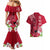 Polynesian Fiji Couples Matching Mermaid Dress and Hawaiian Shirt Shark and Hibiscus Tapa Pattern Red Version LT03 - Polynesian Pride