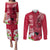 Polynesian Fiji Couples Matching Puletasi Dress and Long Sleeve Button Shirts Shark and Hibiscus Tapa Pattern Red Version LT03 Red - Polynesian Pride