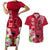 Custom Polynesian Fiji Couples Matching Short Sleeve Bodycon Dress and Hawaiian Shirt Shark and Hibiscus Tapa Pattern Red Version LT03 Red - Polynesian Pride