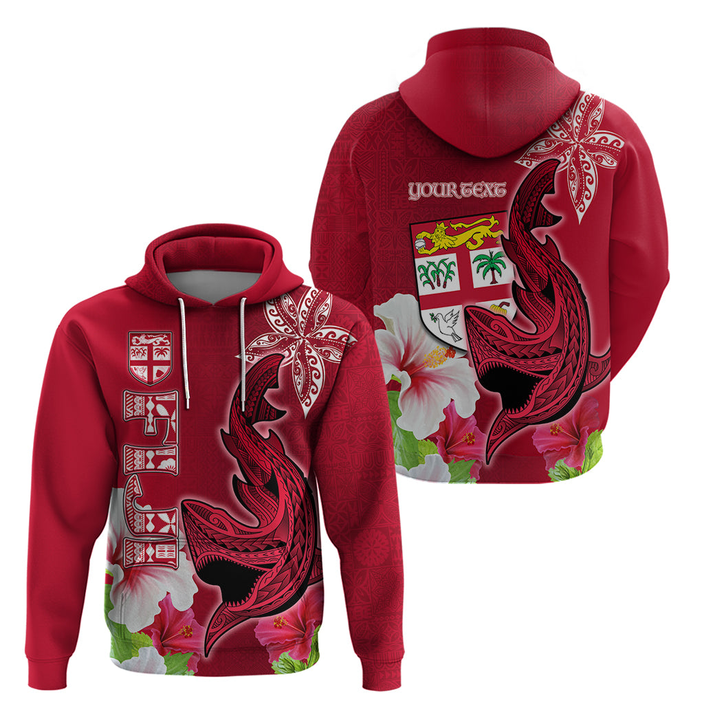 Custom Polynesian Fiji Hoodie Shark and Hibiscus Tapa Pattern Red Version LT03 - Polynesian Pride
