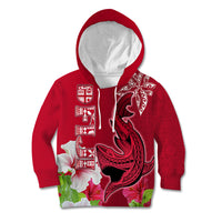 Custom Polynesian Fiji Kid Hoodie Shark and Hibiscus Tapa Pattern Red Version LT03 Red - Polynesian Pride