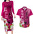 Polynesian Fiji Couples Matching Long Sleeve Bodycon Dress and Hawaiian Shirt Shark and Hibiscus Tapa Pattern Purple Version LT03 Pink - Polynesian Pride